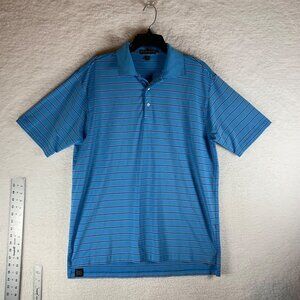 PETER MILLAR Mens Summer Comfort Blue Striped Button Down Polo Shirt Size M 9054